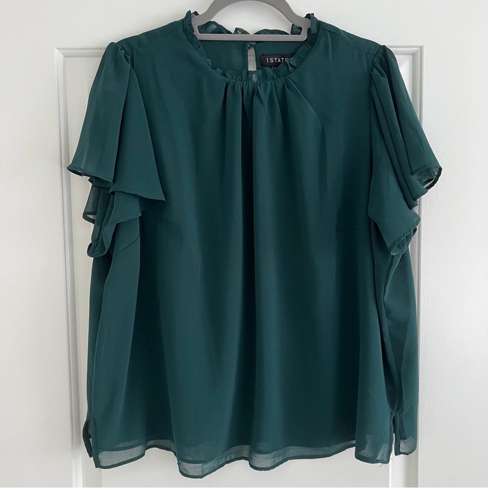 1. State Ruffled Flutter Cap Sleeve Blouse